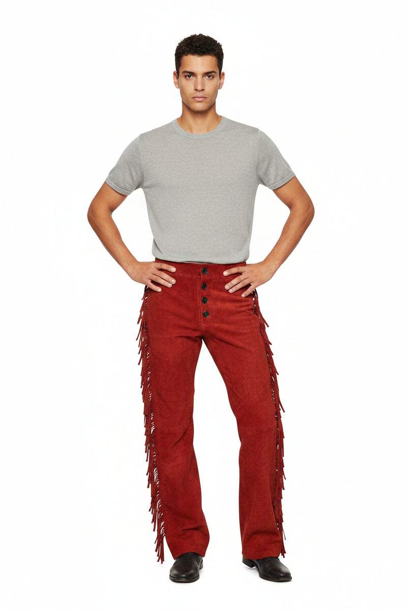 Western leather pants in natural tan full-grain cowhide with side stitch detailing