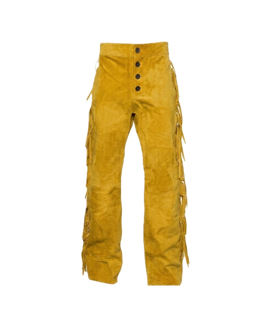 Men's Western Fringe Leather Pants - Stylish & Durable WRP302