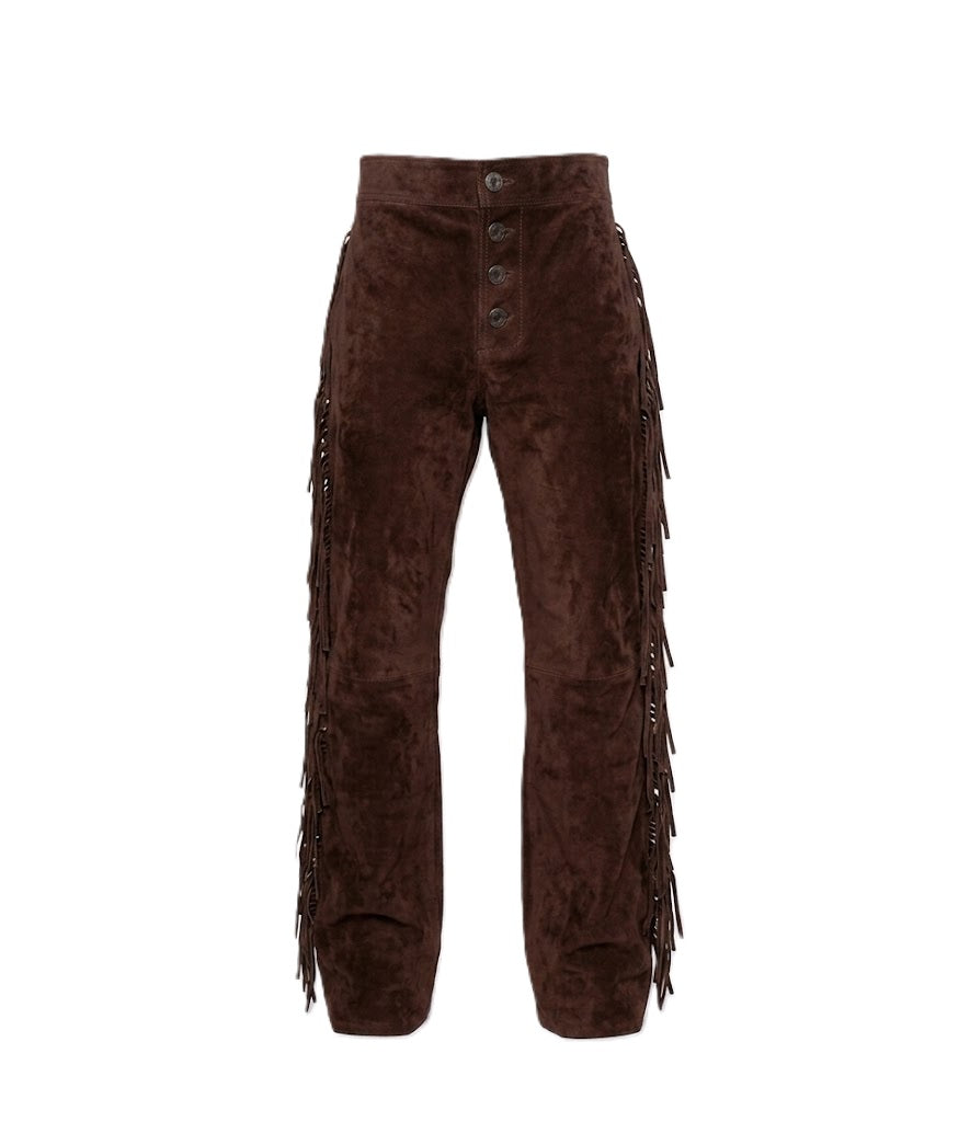 Men's Western Fringe Leather Pants - Stylish & Durable WRP302