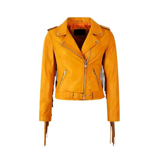 Women’s Western Tan Leather Fringe Biker Jacket WFJ10240