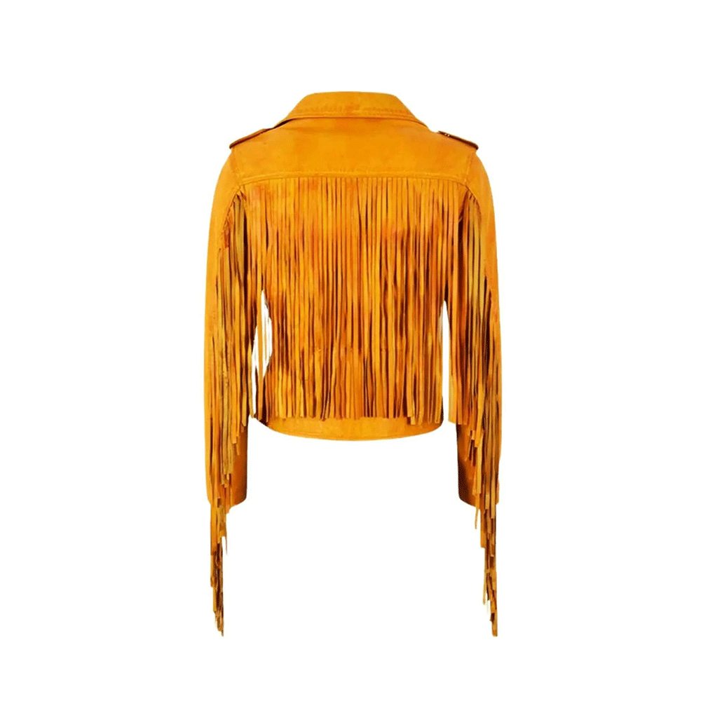 Women’s Western Tan Leather Fringe Biker Jacket WFJ10240