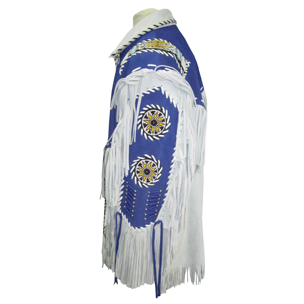 Western White Leather Fringe Beaded Leather Jacket Cowboy Jacket LWJ602