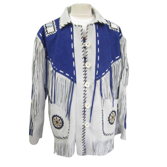 Western White Leather Fringe Beaded Leather Jacket Cowboy Jacket LWJ602