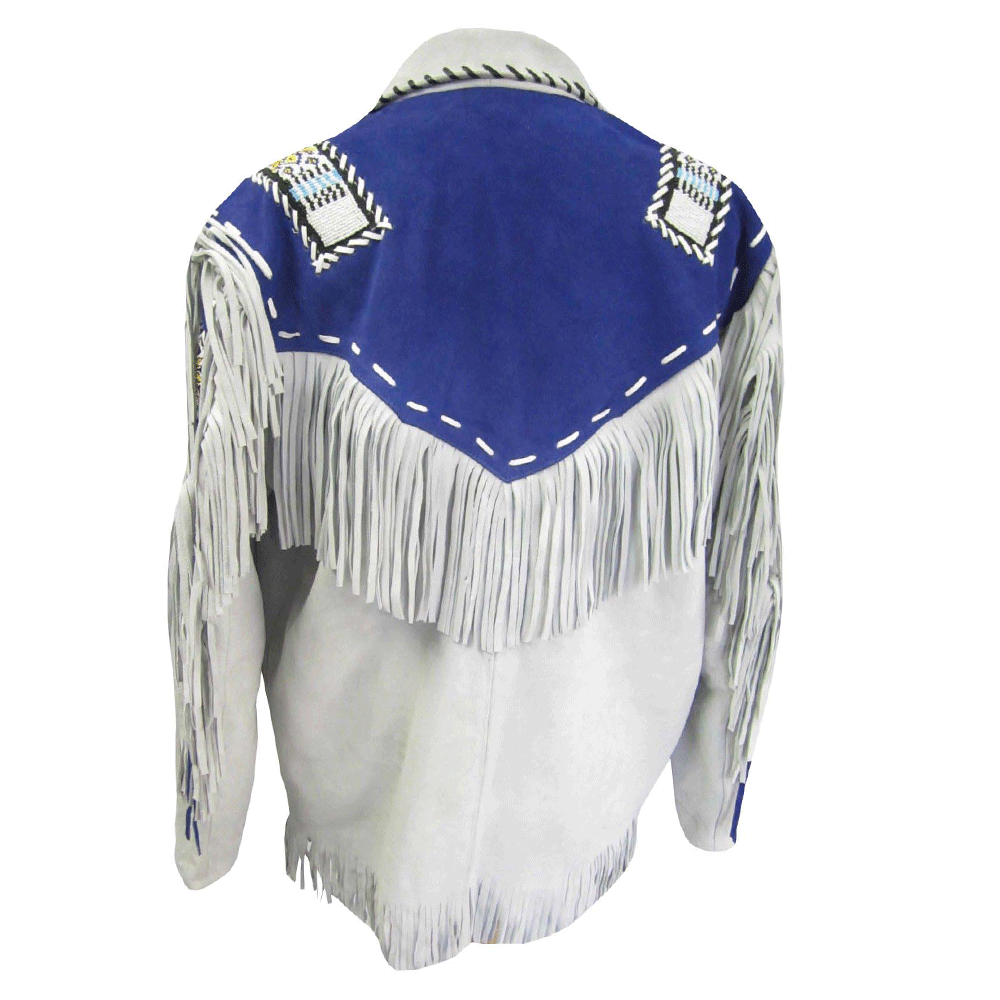 Western White Leather Fringe Beaded Leather Jacket Cowboy Jacket LWJ602