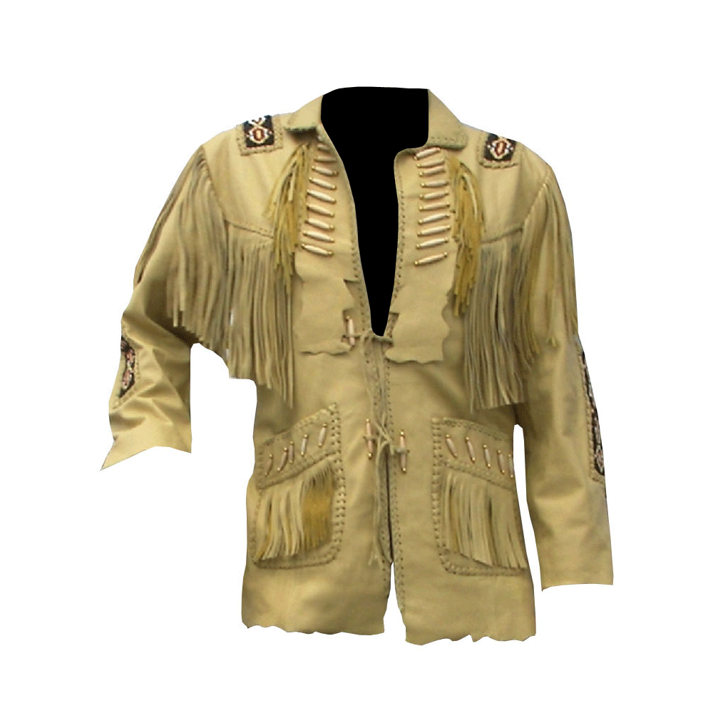 Western Brown Fringe Beaded Leather Jacket Cowboy Jacket LWJ1250