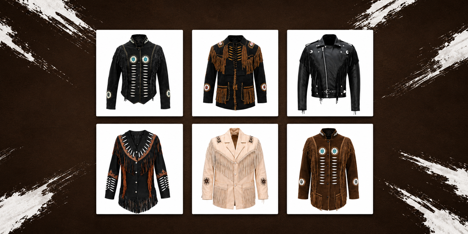 Handcrafted western leather jacket on display
