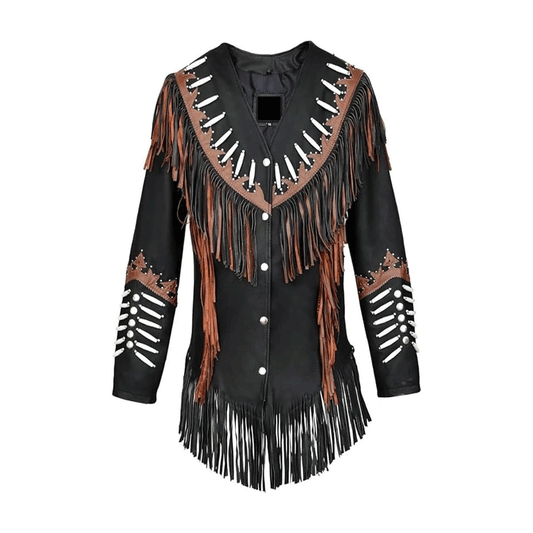 Women’s Black Suede Fringe Bone Jacket WFJ9020