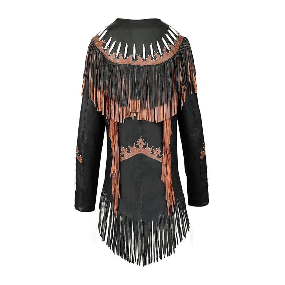 Women’s Black Suede Fringe Bone Jacket WFJ9020