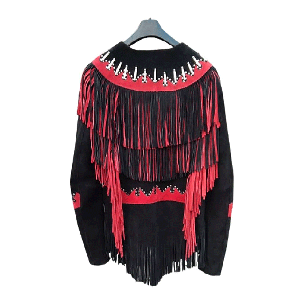 Women’s Black Suede Leather Fringes Bone Jacket Cowgirl Jacket WFJ9024