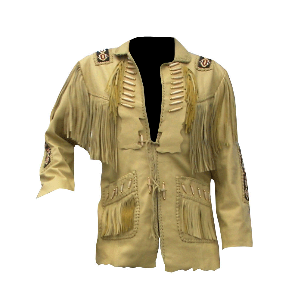Western Brown Fringe Beaded Leather Jacket Cowboy Jacket LWJ1250