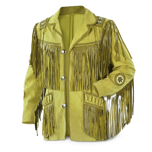 Western Fringe Beaded Jacket Yellow Leather LWJ875