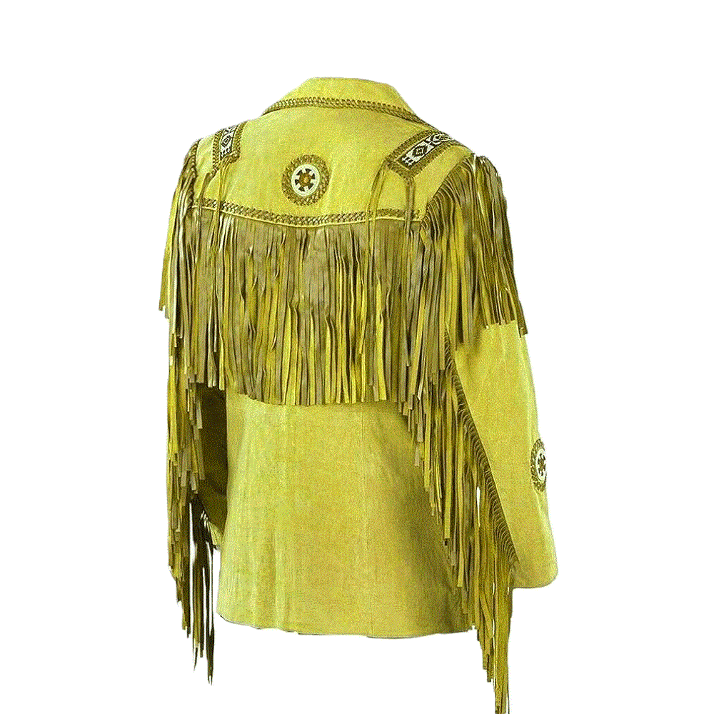 Western Fringe Beaded Jacket Yellow Leather LWJ875