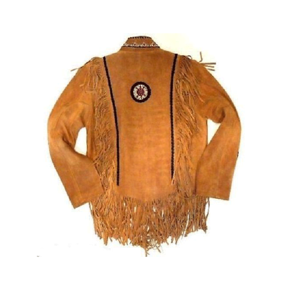 Western Brown Suede Leather Fringe Beaded Jacket Cowboy Jacket LWJ2090