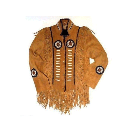 Western Brown Suede Leather Fringe Beaded Jacket Cowboy Jacket LWJ2090