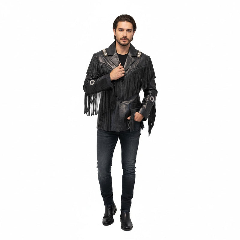 Men's western leather jacket in saddle brown cowhide