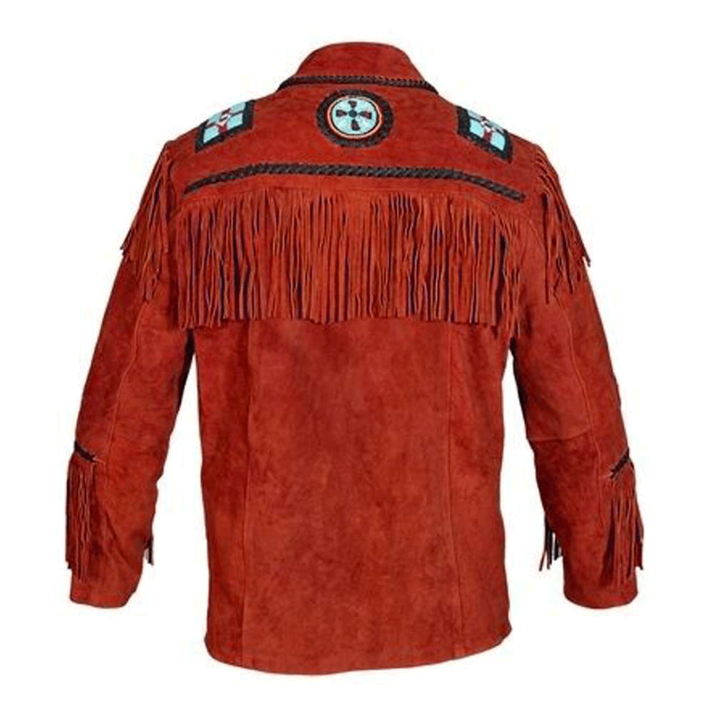 Western Red Suede Leather Fringe Eagle Beaded Jacket Cowboy Jacket LWJ6530