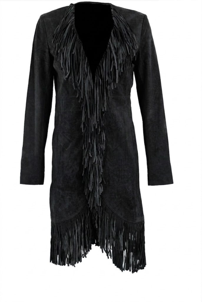 black_suede_leather_long_fringe_coat_for_woman_